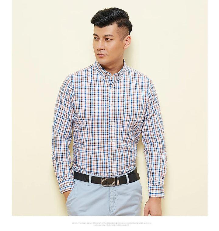 New in Shirt 100% Cotton Long-Sleeve Shirts for Men Slim Fit Plain Shirt Thin Plaid Striped Tops Fashion Elegants Office Clothes