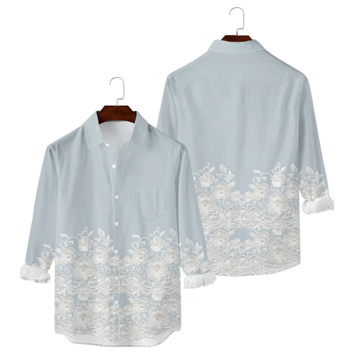 Hawaiian Button Up Shirts Retro Florals Printed Full Sleeve Streetwear Casual Men Dark Academia Resort Elegance Travel Shirt