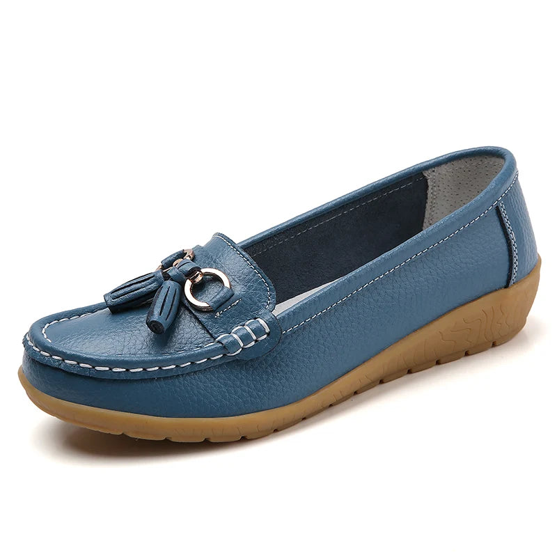 Women’s Leather Loafers – Breathable Chunky Flat Shoes