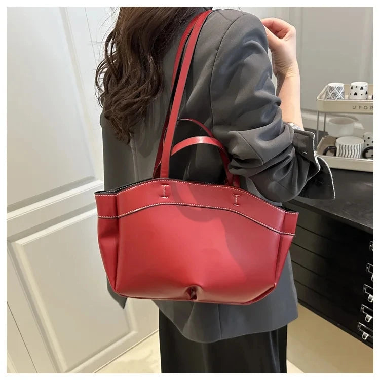 Women’s PU Leather Tote Bag – Large Capacity Vintage Shoulder & Crossbody Purse