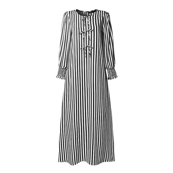ZANZEA Fashion Muslim Dresses Ramadan Abaya Elegant Women O  Neck Long Sleeve Striped Sundress Casual Kaftan Dubai Robe Femme