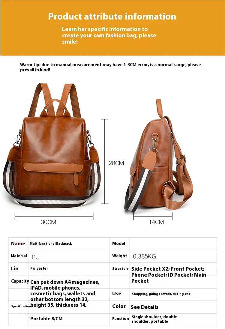 Women’s PU Leather Backpack – Fashion Daypack Shoulder Handbag