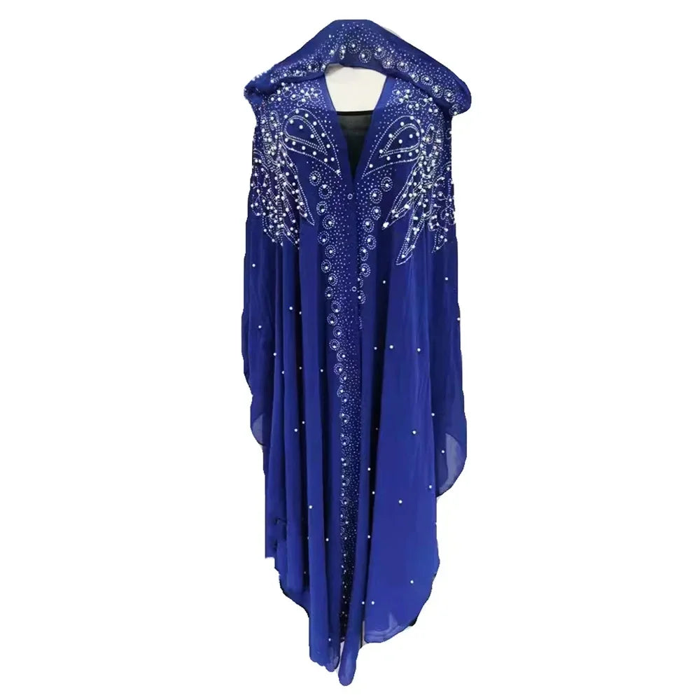 Abaya Morocco Kaftan Dubai Hooded Maxi Dress Bat Sleeve Farasha Kaftan Muslim Women African Open Kimono Boubou Evening Dresses