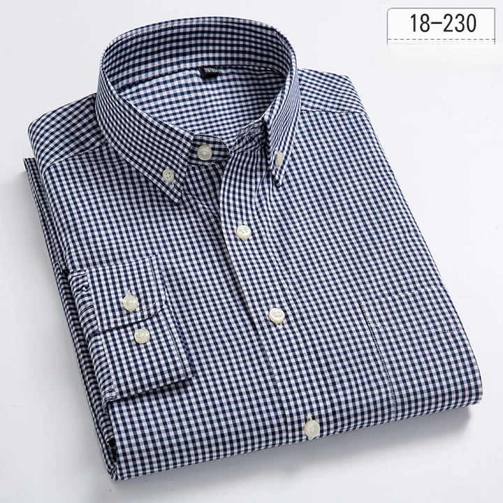 New in Shirt 100% Cotton Long-Sleeve Shirts for Men Slim Fit Plain Shirt Thin Plaid Striped Tops Fashion Elegants Office Clothes