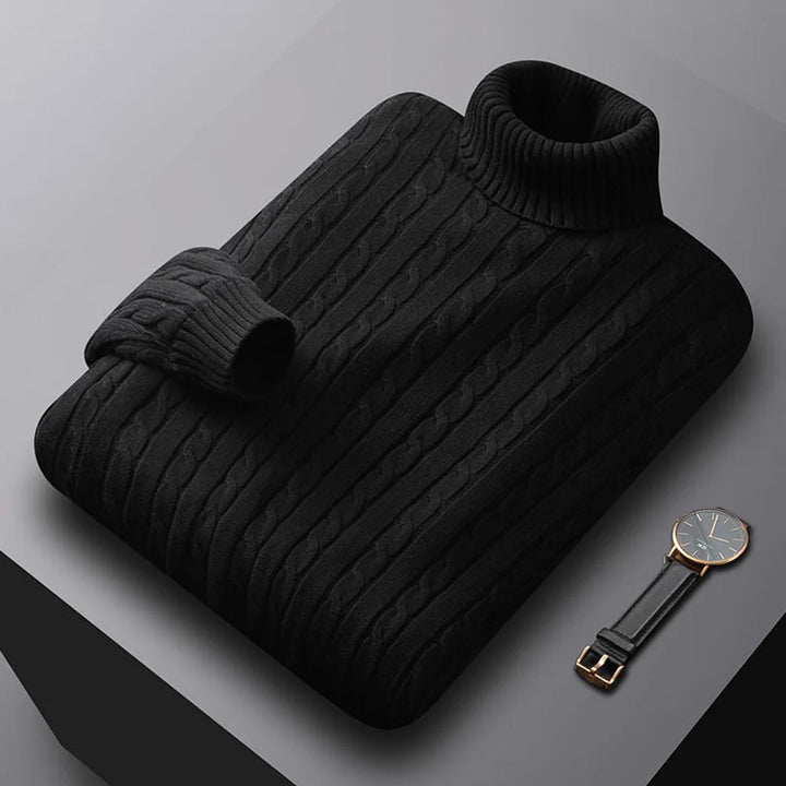 Men’s Turtleneck Sweater – Solid High Neck Knitted Pullover, Fall/Winter