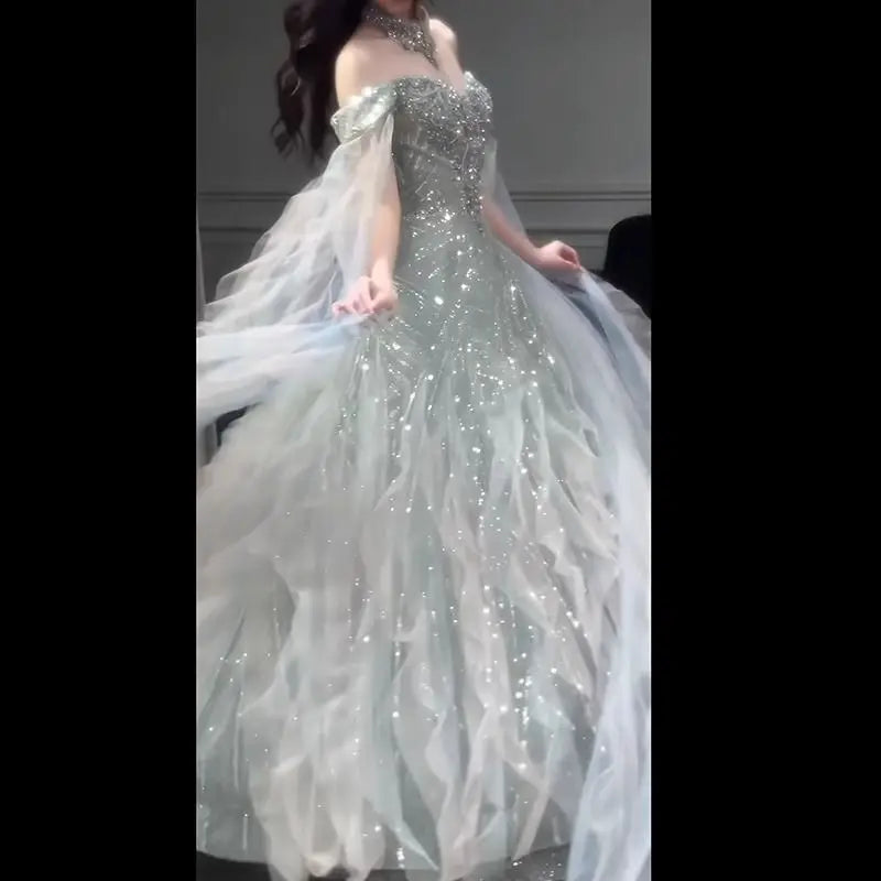 Evening Gown Dress For Women 2025 New High-end Light Luxury Niche Heavy Industry High-end Sense Elegant Temperament Host Dress