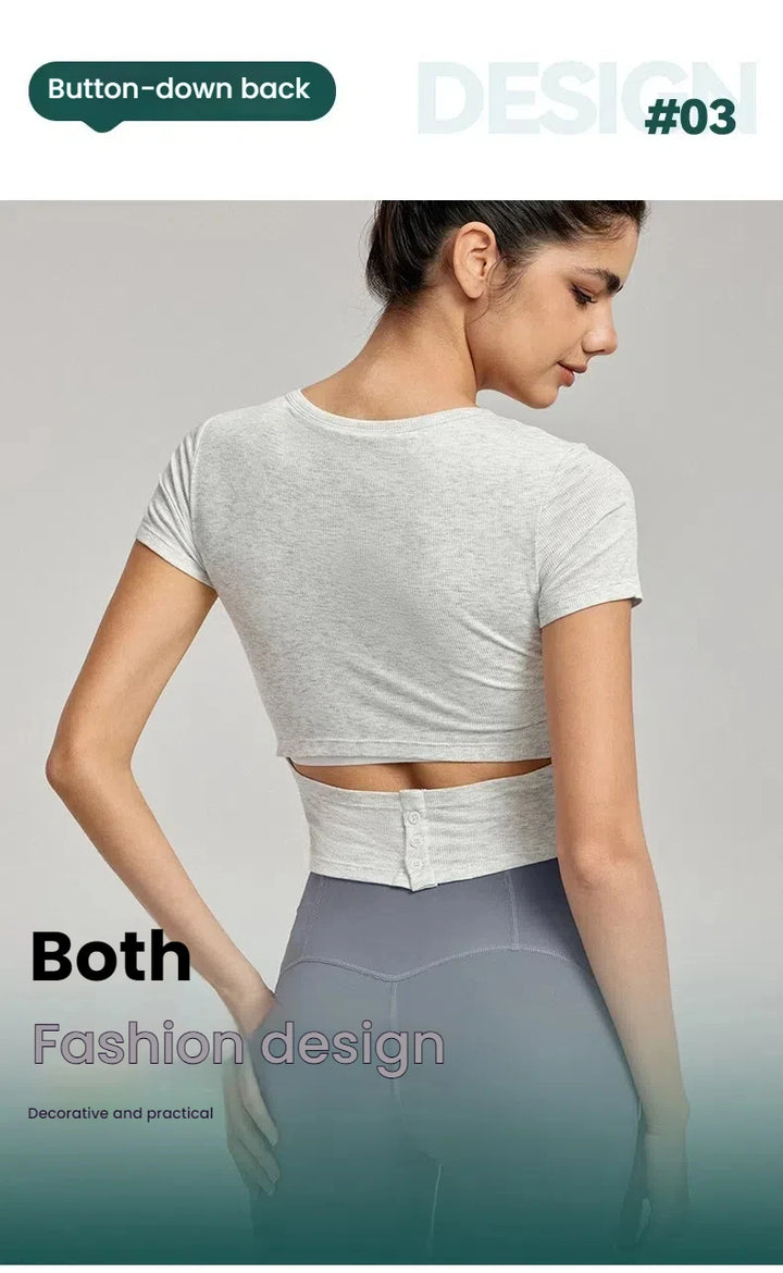 High-End Yoga Top for Women Summer Fitted Sports Short-Sleeve T-shirt Breathable Anti-Slip Cup Design