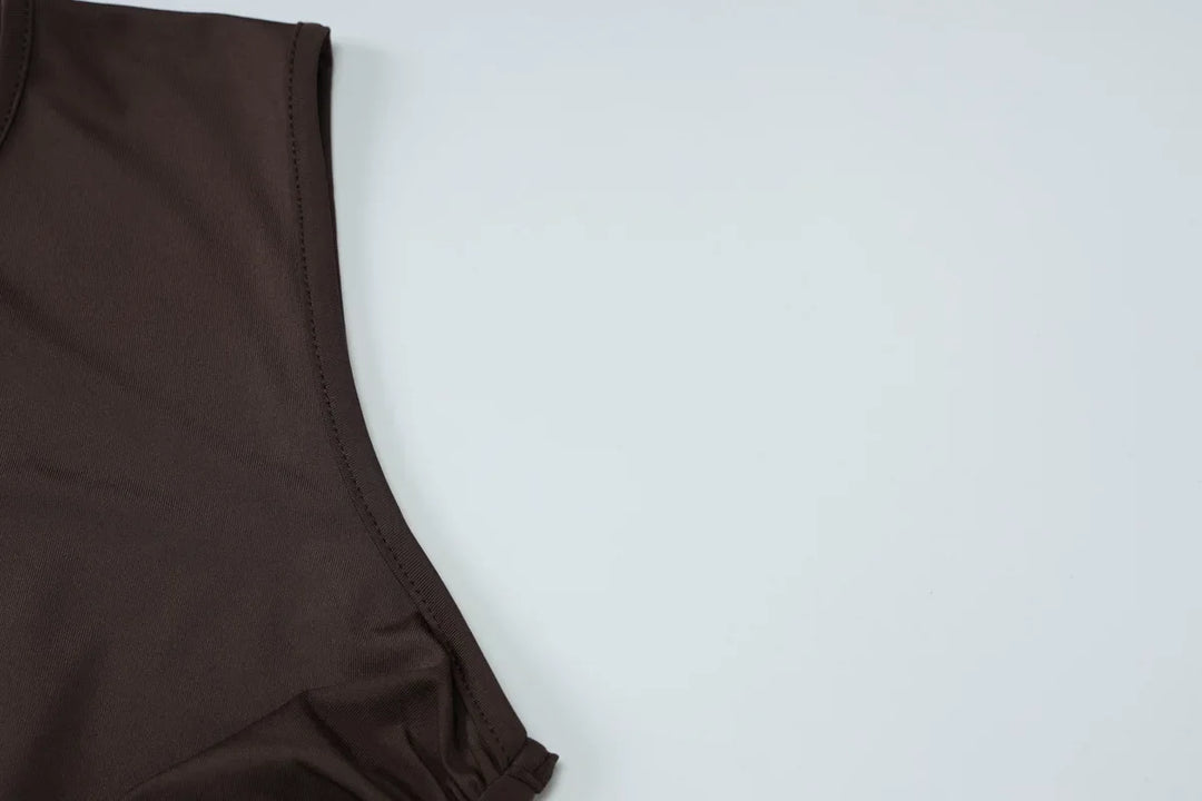 Woman Clothing O-neck Sleeveless Tunics High Slit Long Dress Streetwear Y2K Female High Waist Ruched Solid Holiday Party Dresses