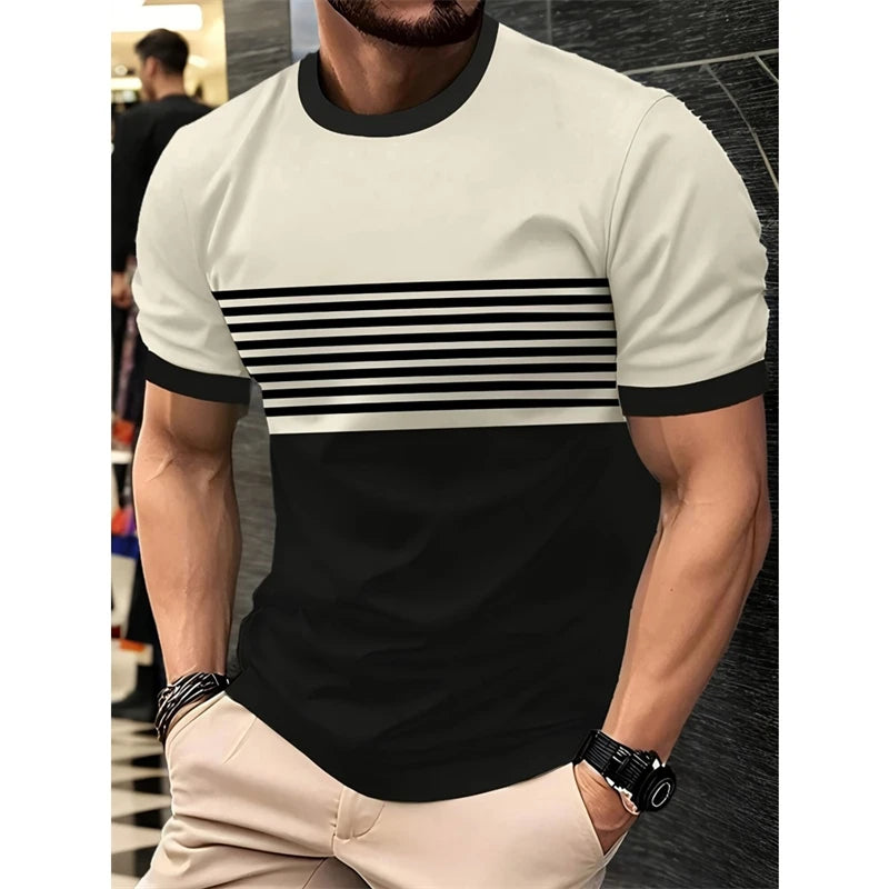 Simple Fashion Striped Graphic T Shirts For Men Summer Casual Short  Sleeve 3D Printed T-shirts Loose Breathable Daily Wear Tees