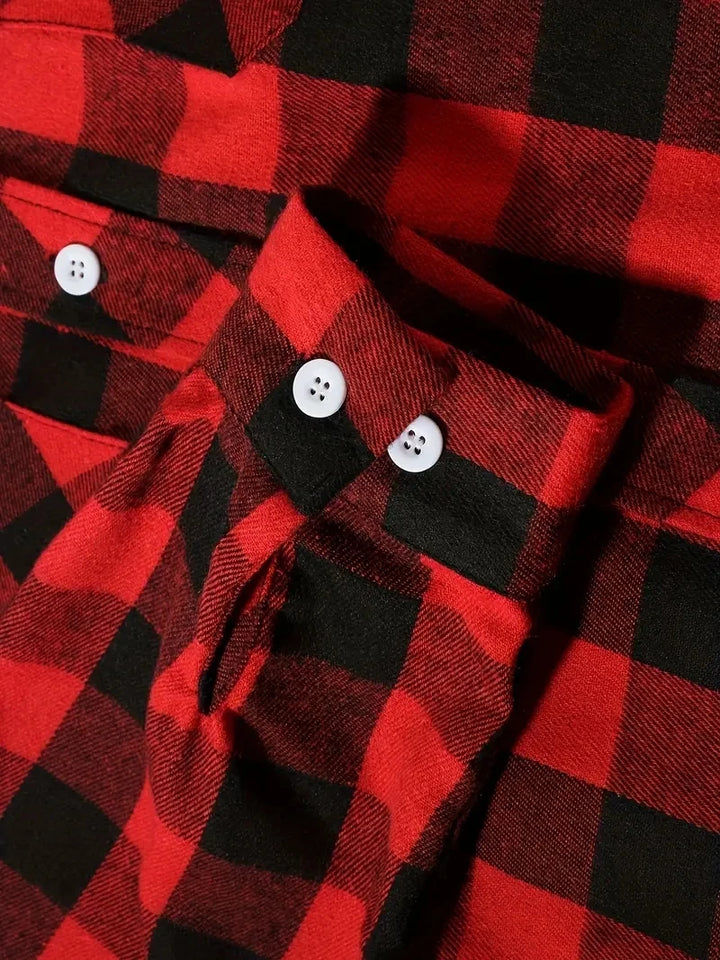 Spring and Autumn Fashion Cotton Long Sleeve Men's Shirt New Brushed Red Plaid Business Leisure Fit Flannel No iron