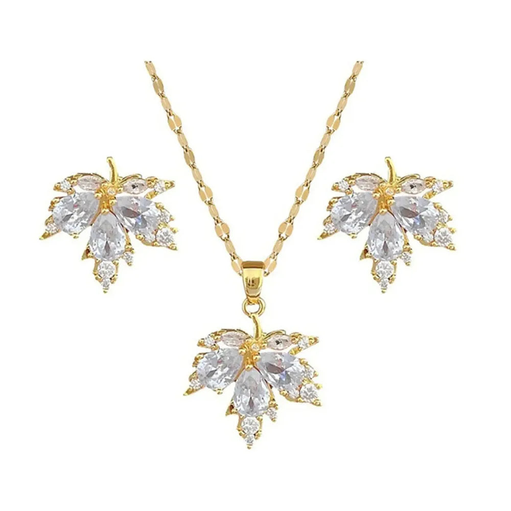 Women’s Zircon Leaf Earrings – Sparkling Studs for Party