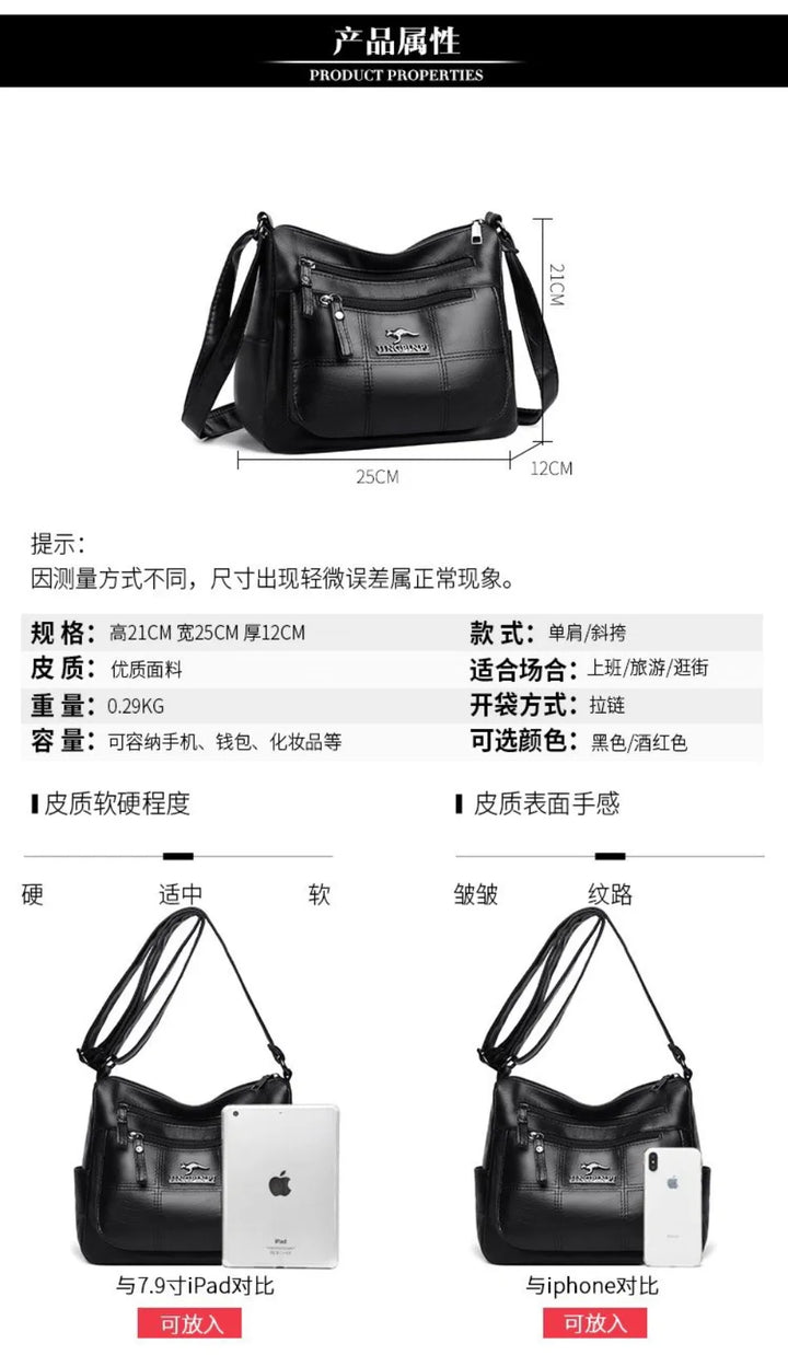 Luxury Women’s Leather Handbag – Multi-Pocket Crossbody & Shoulder Bag 2024