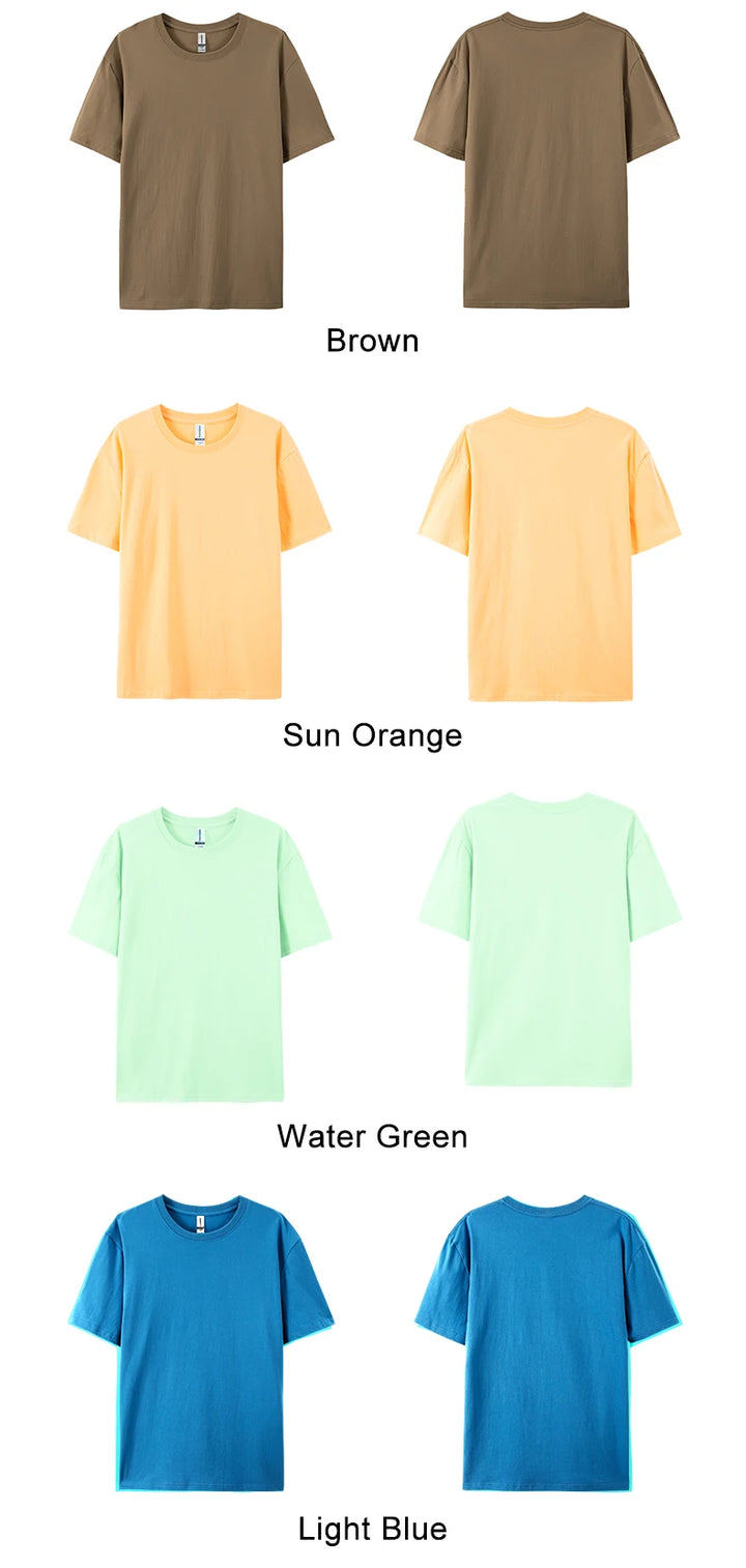 100% Cotton Solid Tshirts Men Woman Short Sleeve Fashion Brand Trend Casual Soft Clothing Tees Customized Products Summer Tops