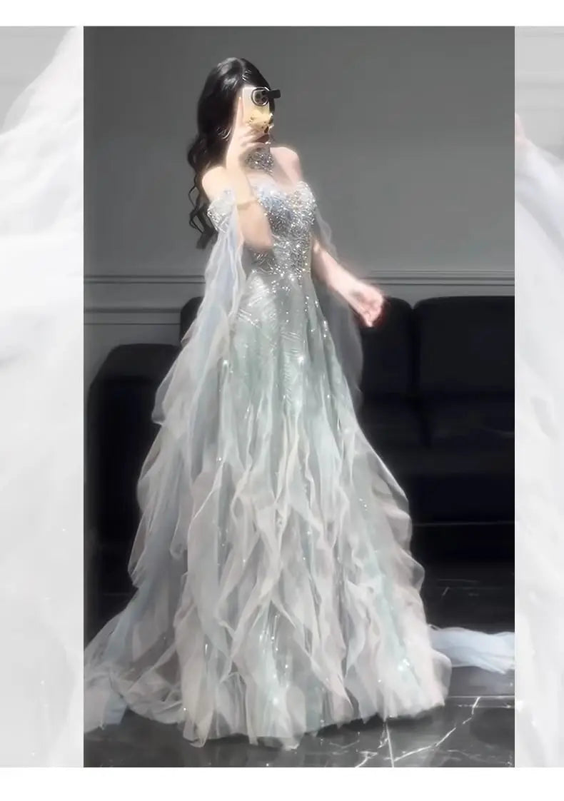 Evening Gown Dress For Women 2025 New High-end Light Luxury Niche Heavy Industry High-end Sense Elegant Temperament Host Dress