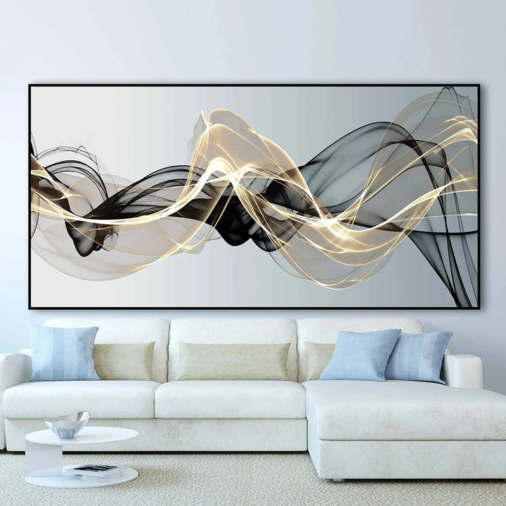 “Floating Gold Mesh Canvas – Large Abstract Wall Decor”