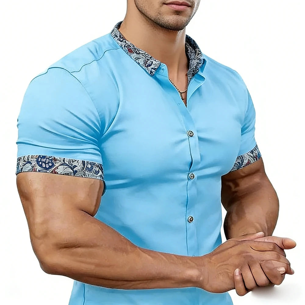 Men's simple business short-sleeved shirts with high-definition printed edges Hawaiian vacation business designer men's clothing