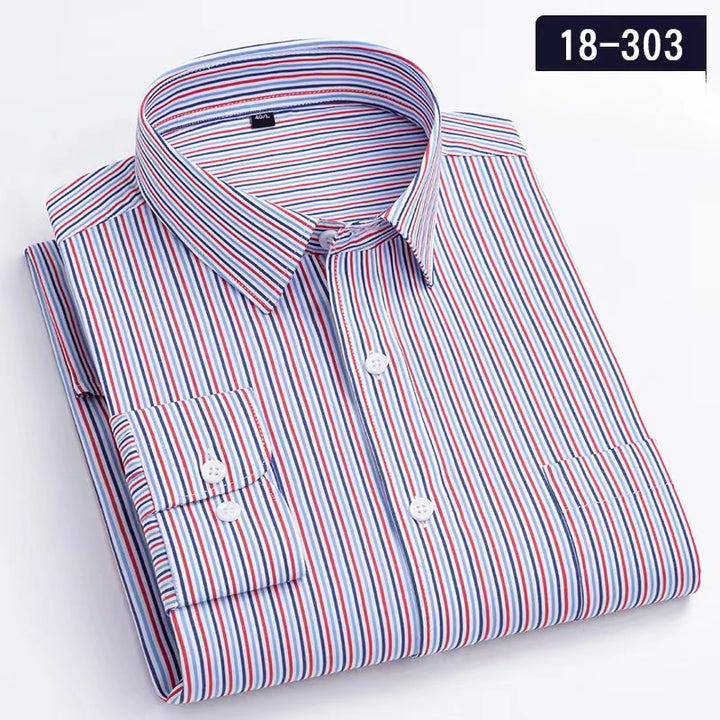 New in Shirt 100% Cotton Long-Sleeve Shirts for Men Slim Fit Plain Shirt Thin Plaid Striped Tops Fashion Elegants Office Clothes