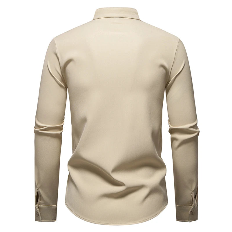 2025 Spring New Men Shirt Chinese Style Clothing Slim Fit Long Sleeves Shirt Camisa Social Office Wear Mandarin Collar Shirt