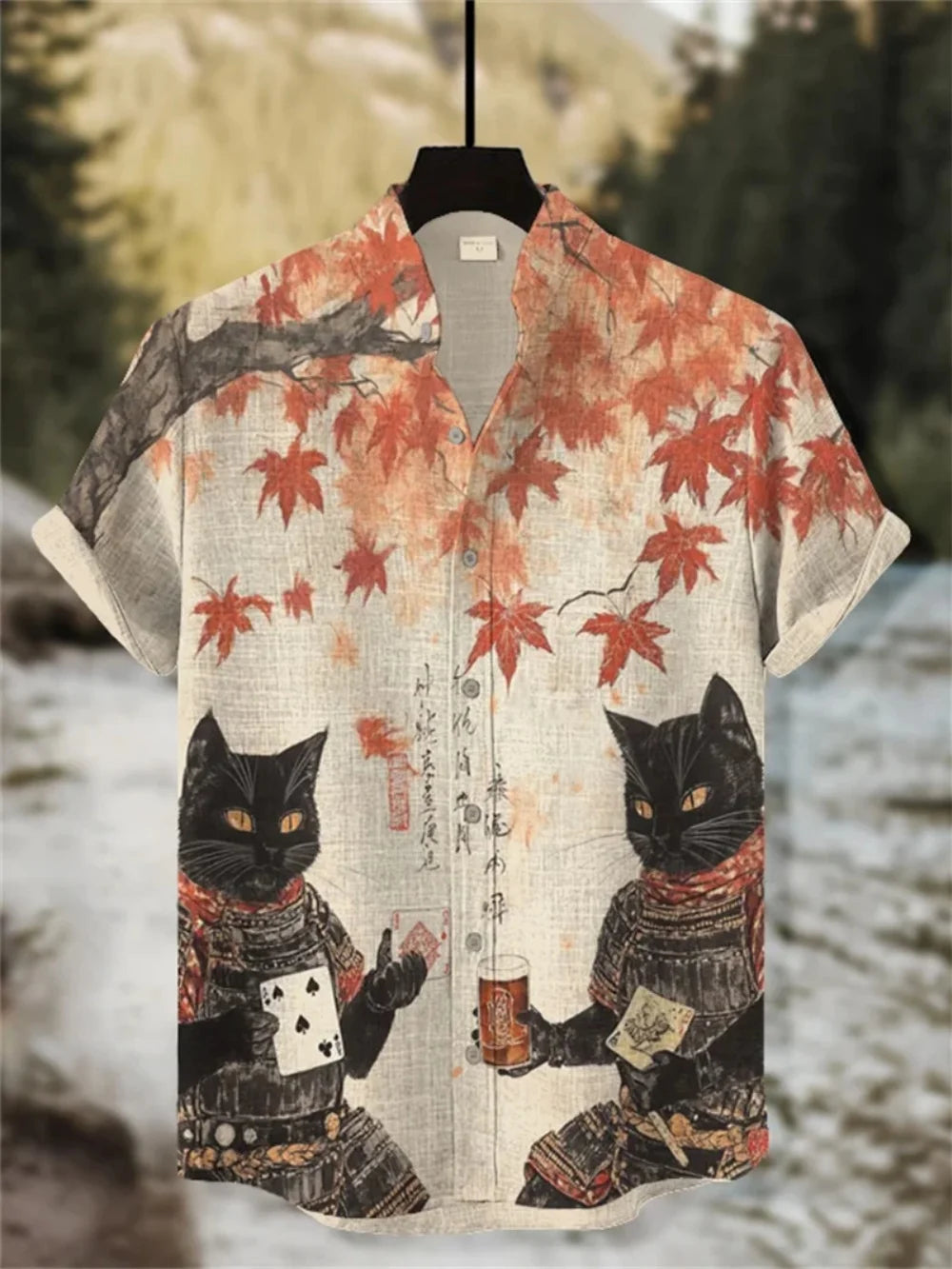 Men's Fashionable Stand-Up Collar Short-Sleeved Button-Up Cardigan Linen Breathable Hawaiian Beach Comfortable Shirt