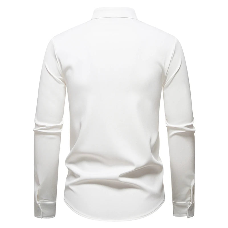 2025 Spring New Men Shirt Chinese Style Clothing Slim Fit Long Sleeves Shirt Camisa Social Office Wear Mandarin Collar Shirt