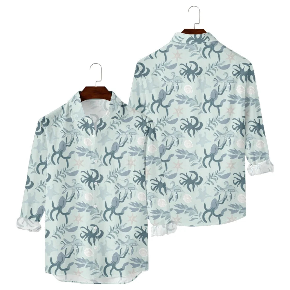 Men’s Hawaiian Fish Print Shirt – Long Sleeve Casual