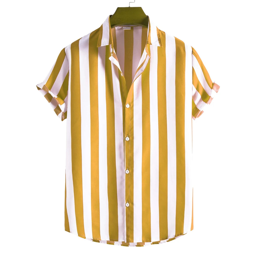Men's Shirts Striped Shirts 3D Hawaiian Button Short Sleeve Plaid Red Top Beach Wear Black and White Shirt Men's Clothing