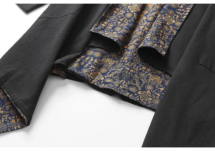 Men's Kimono Cardigan Japanese Samurai Costume Cotton Linen Haori Yukata Streetwear Retro Ethnic Robe Double-Sided Cloak Jacket