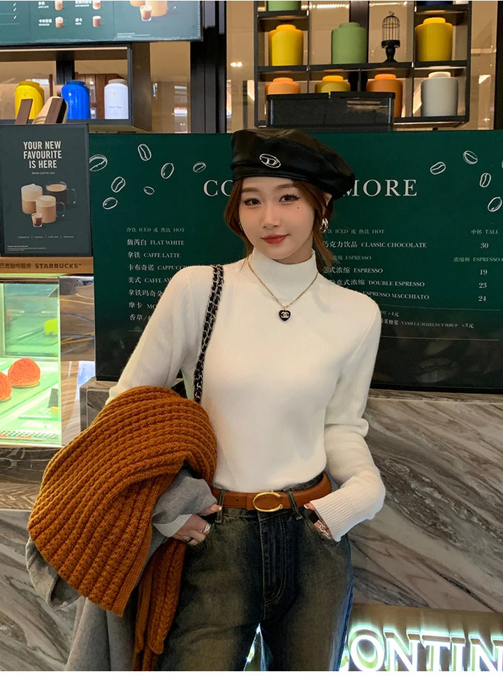 2025 Women’s Turtleneck Sweater – Thick Velvet-Lined Winter Pullover