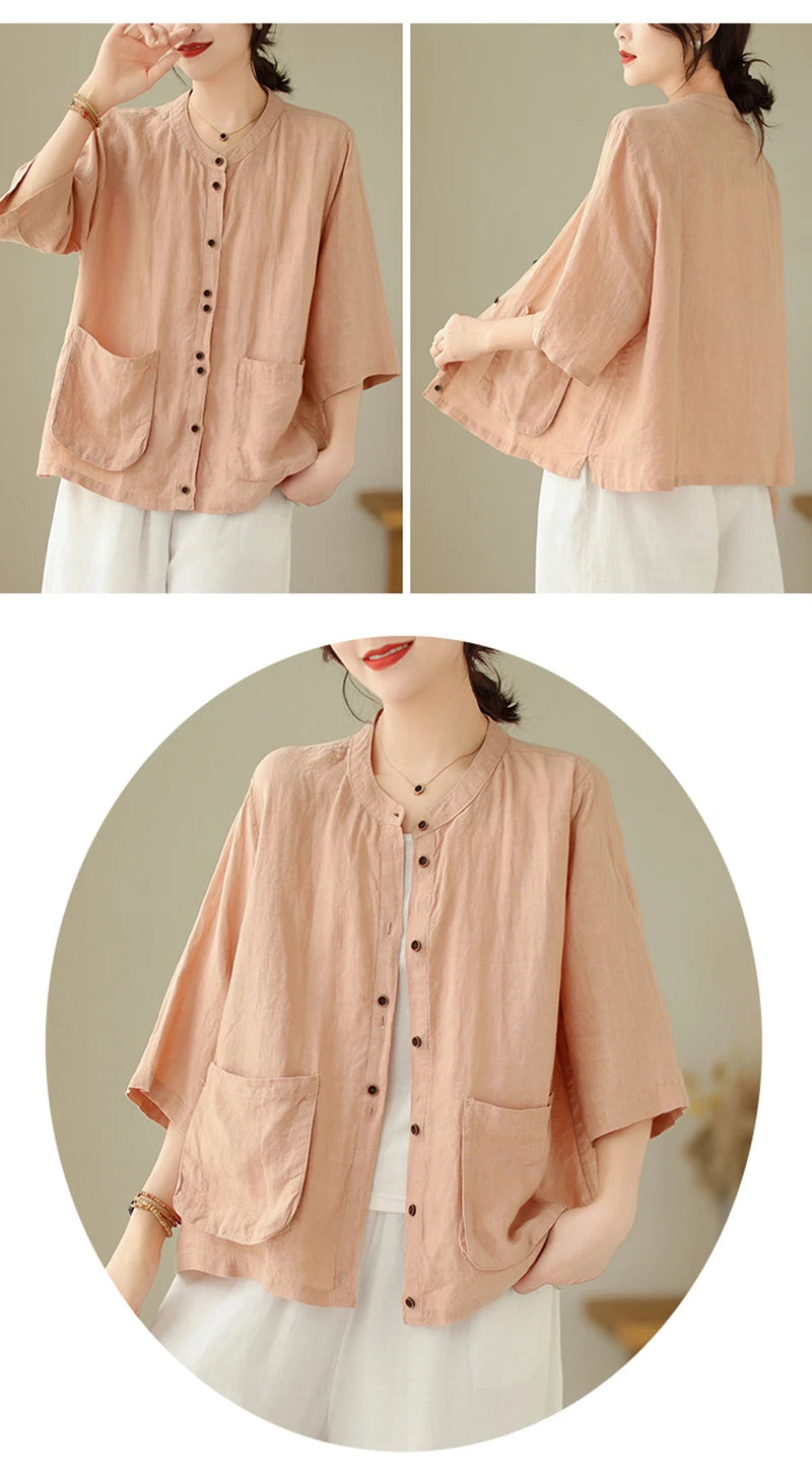 Woman Top Single-Breasted Loose Shirts & Blouses for Women Pocket Cheap Tops Female