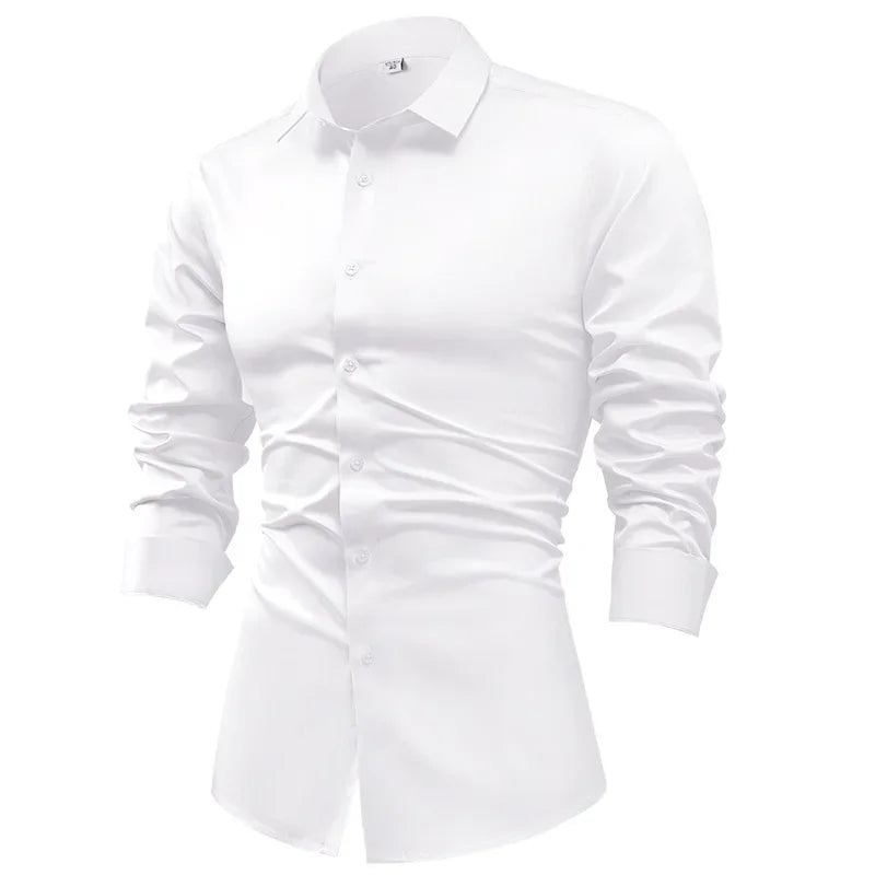 High-end Satin Shirts for Men Fashion Long Sleeved Solid Dress Shirts Men's Business Social Non-ironing Wrinkle-resistant Shirts