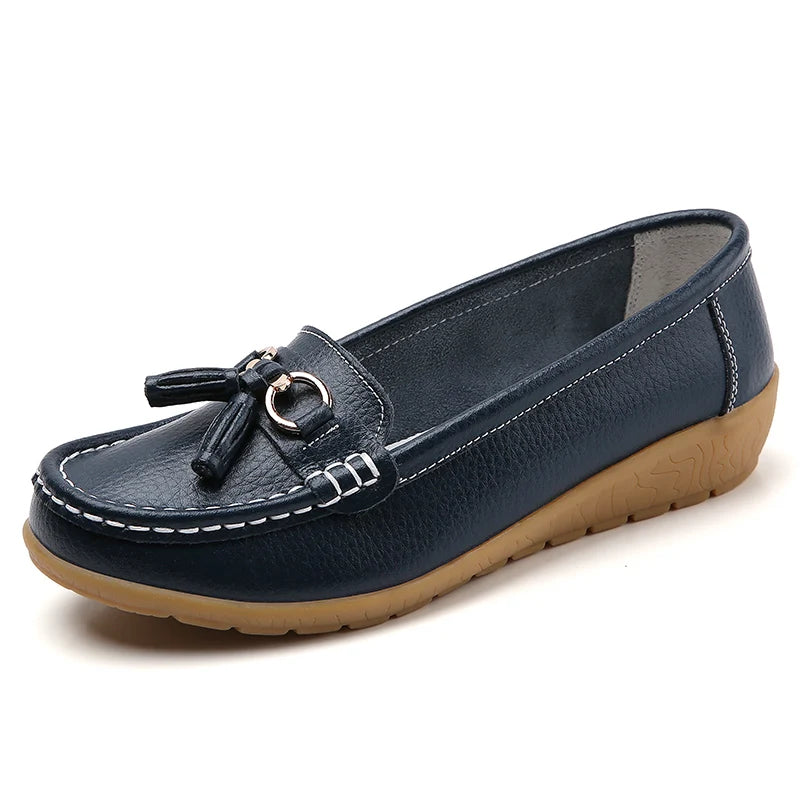 Women’s Leather Loafers – Breathable Chunky Flat Shoes