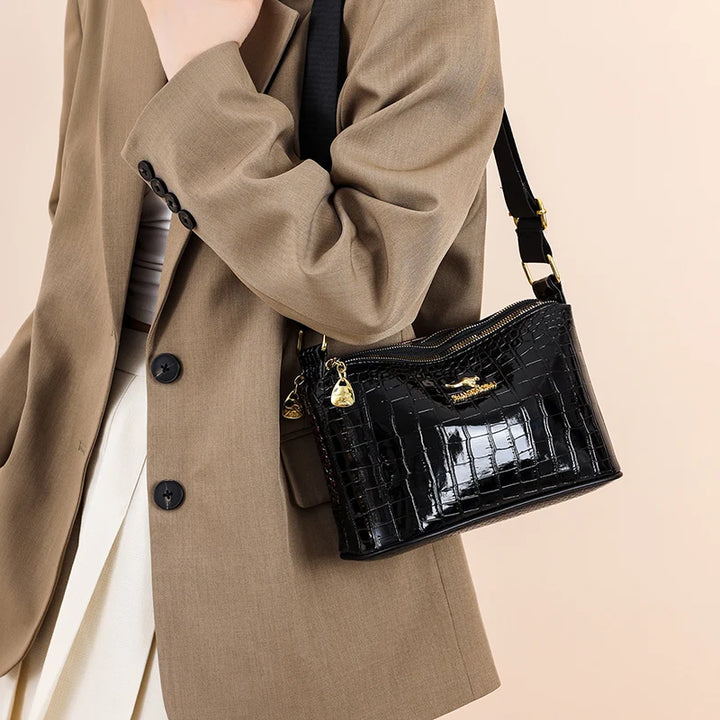 3-Layer Women’s Handbag – Luxury Patent Leather Crossbody & Shoulder Bag