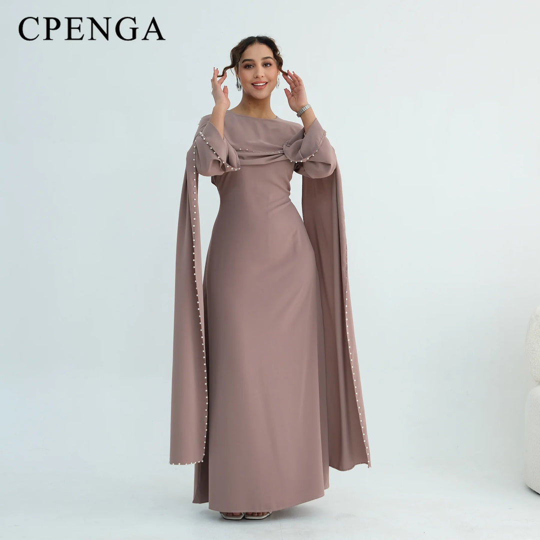 Luxury Dubai Shawl Abaya Elegant Beaded Waist Cinching Kaftan Muslim Women Traditional Dress Maxi Long Sleeve Robe Eid Outfit