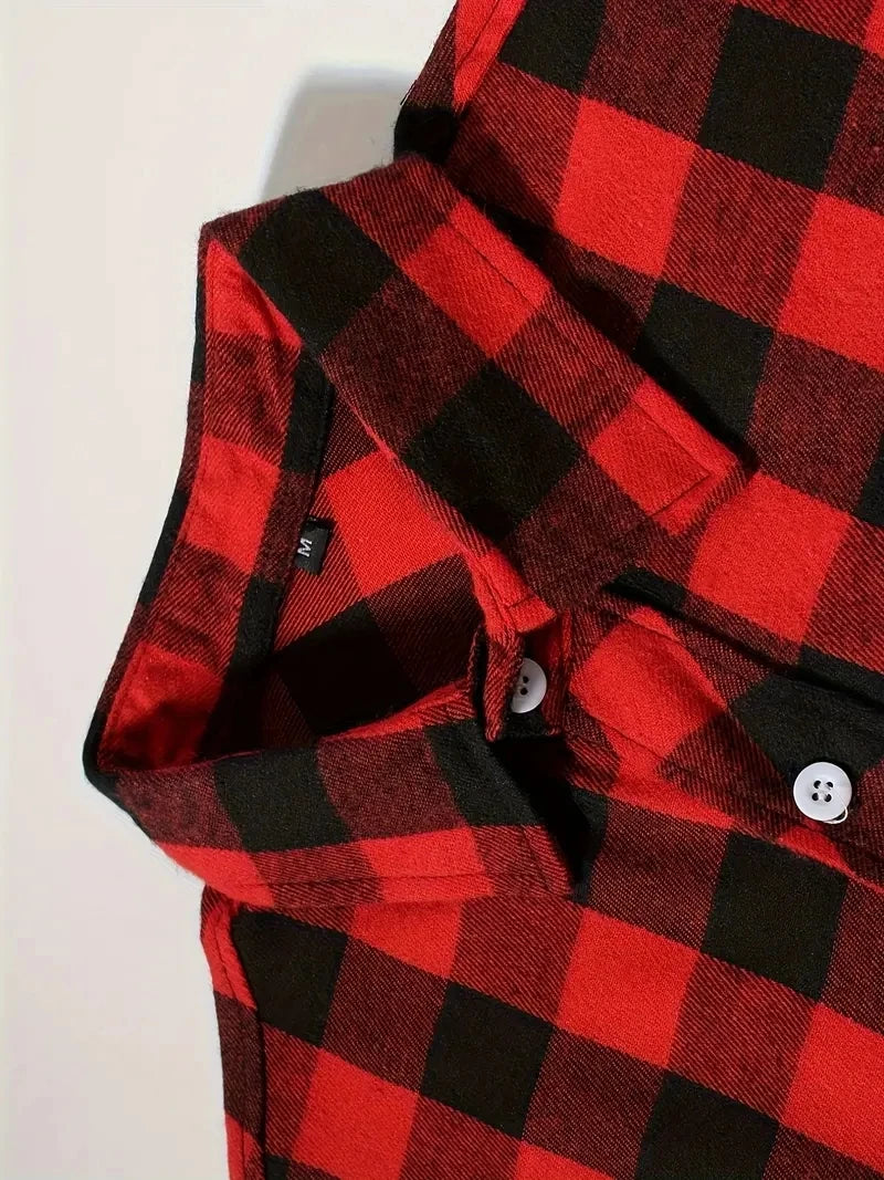 Spring and Autumn Fashion Cotton Long Sleeve Men's Shirt New Brushed Red Plaid Business Leisure Fit Flannel No iron