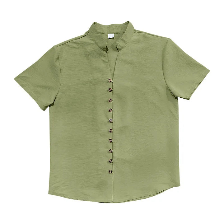 Summer New Short Sleeve Shirts for Men Fashion Solid Casual Linen Tops Breathable Stand Collar Loose Beach Blouses Men Clothing