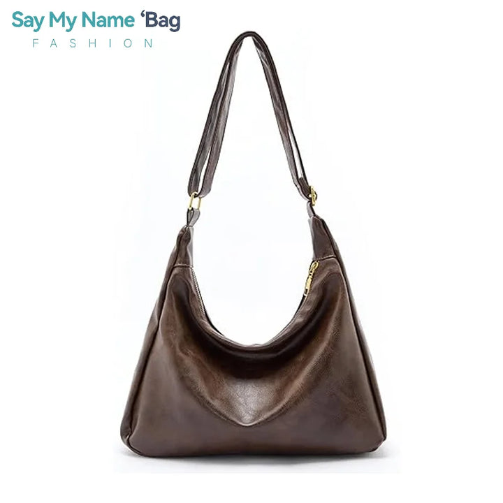 Women’s Soft PU Leather Tote – Foldable Slouchy Crossbody Handbag with Zipper