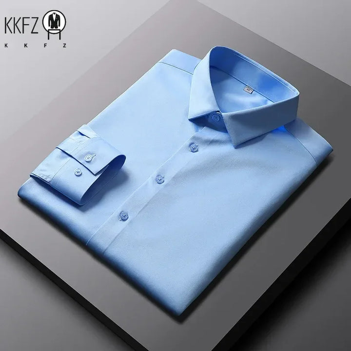 Men's Casual and Fashionable Long Sleeved Solid Color Shirt Non Ironing and Wrinkle Resistant Business Top