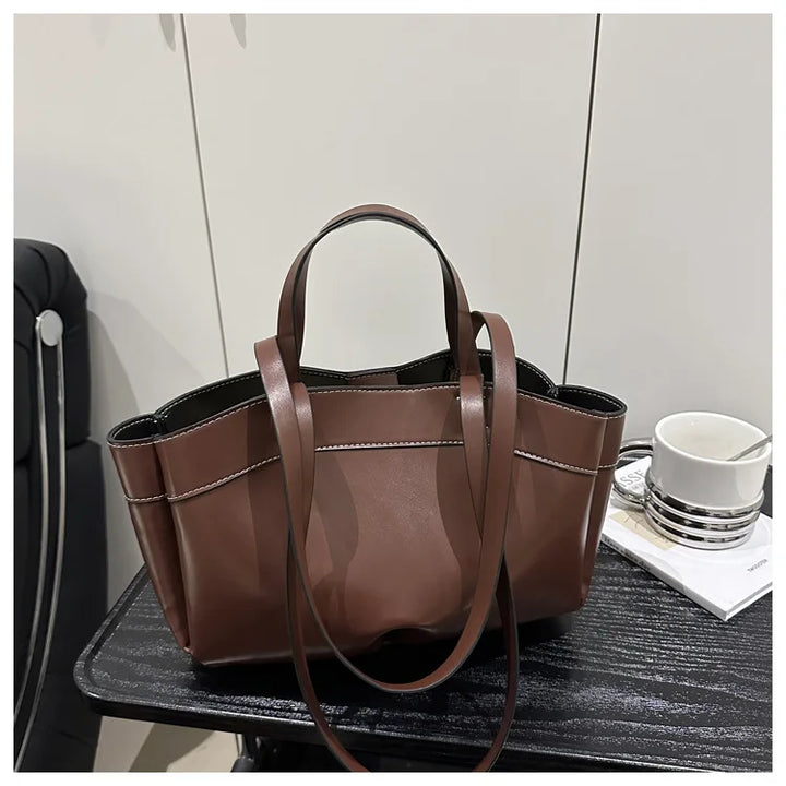 Women’s PU Leather Tote Bag – Large Vintage Shoulder & Crossbody Purse