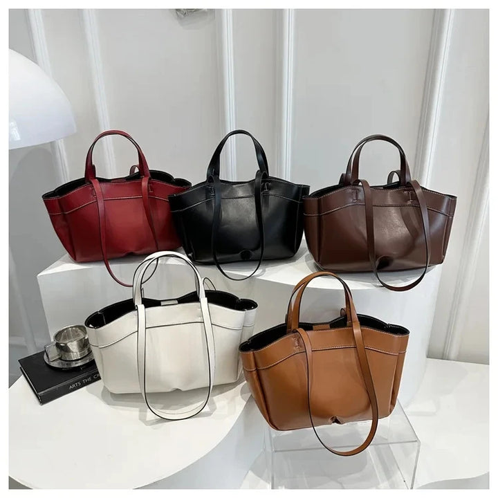 Women’s PU Leather Tote Bag – Large Capacity Vintage Shoulder & Crossbody Purse