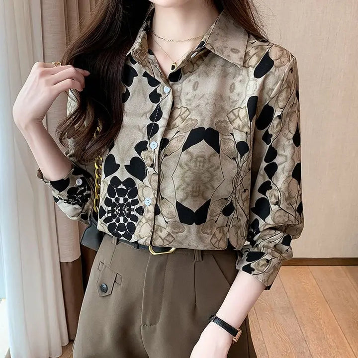 2024 New Fashionable Shirt Vintage Elegant Printing Long Sleeve Blouses Printed Loose Spring and Autumn Edition All-match Tops