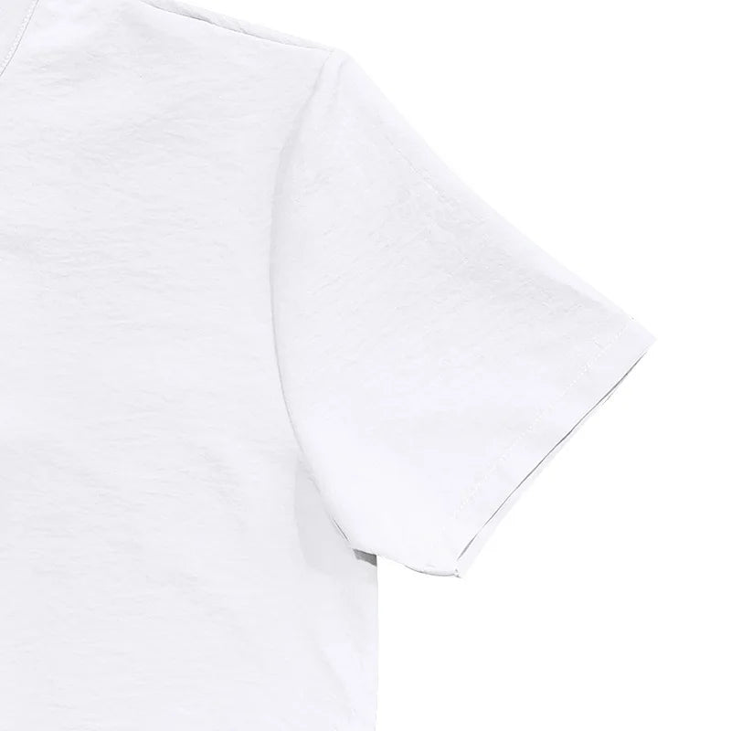 Summer New Short Sleeve Shirts for Men Fashion Solid Casual Linen Tops Breathable Stand Collar Loose Beach Blouses Men Clothing