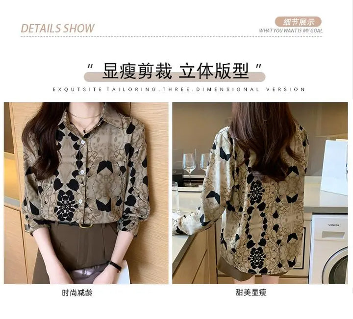 2024 New Fashionable Shirt Vintage Elegant Printing Long Sleeve Blouses Printed Loose Spring and Autumn Edition All-match Tops