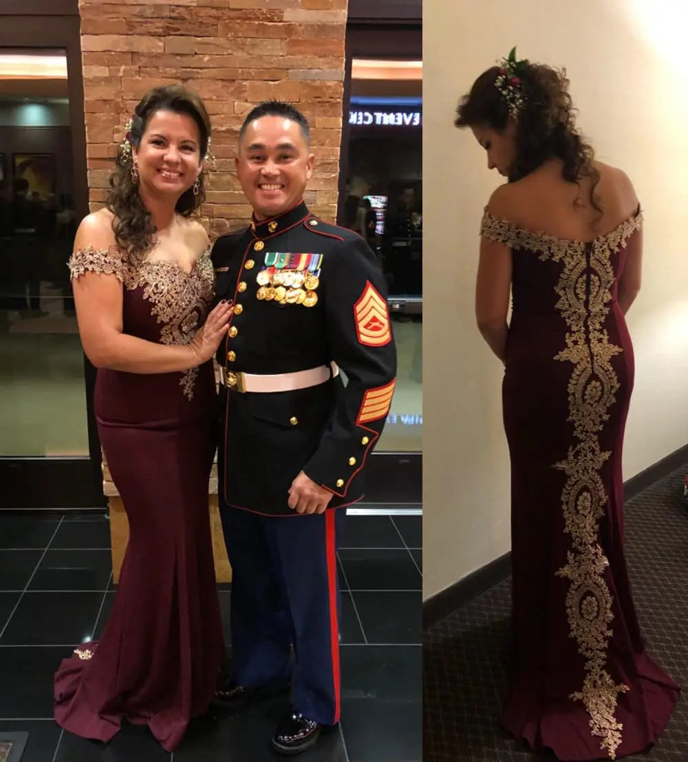 Women Evening Dresses Evening Prom Formal Gowns Wedding Party Long Dress Lace Applique Off Shoulder Dresses Gala