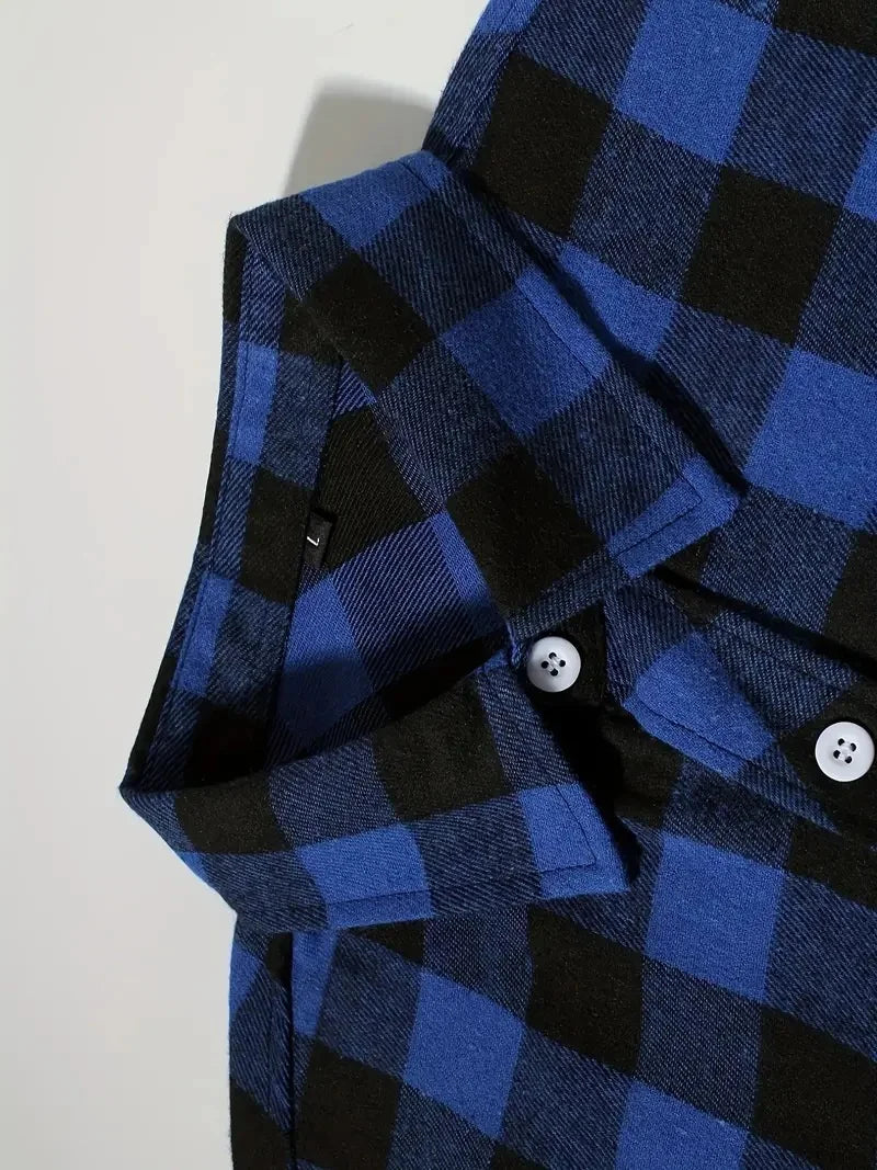 Mens Shirts Fashion Classic Plaid Cardigan Casual Shirt Long Sleeve Chest Two Pockets Turn-Down Collar Spring Autumn Men Tops