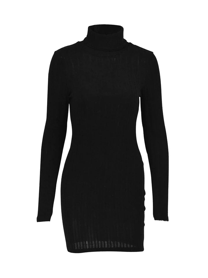 Women Dresses Elegant Party Autumn Winter New Turtleneck Long Sleeves Sexy Sheath Mini Dresses Bodycon Club Knitted Dress