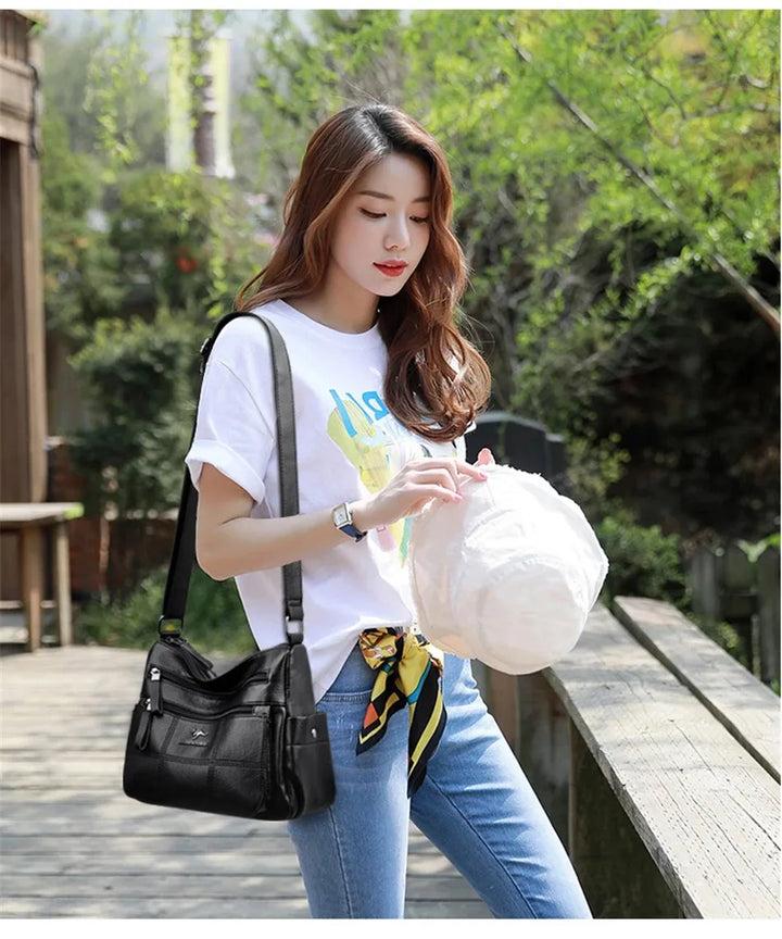 Luxury Women’s Leather Handbag – Multi-Pocket Crossbody & Shoulder Bag 2024