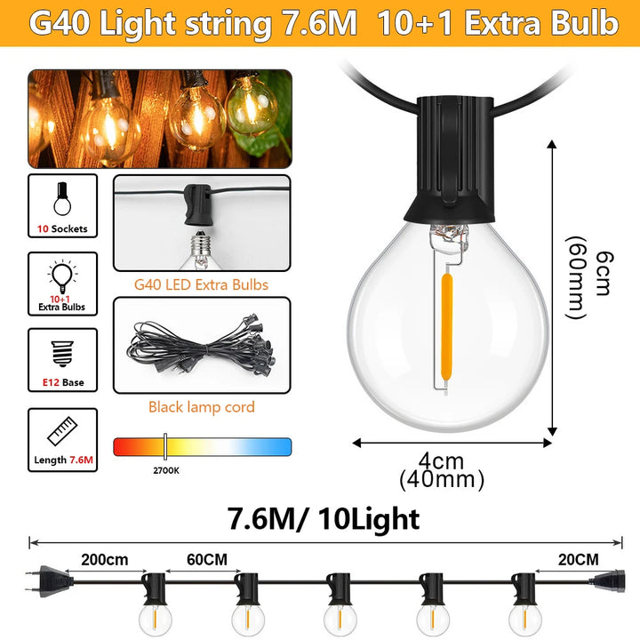 LumiGlow™ G40 LED Patio String Lights – 30M