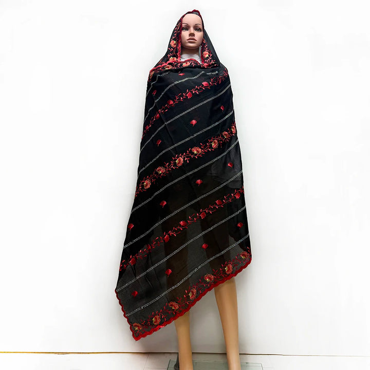 2026 KASHKHA Style 100% Cotton Fabric Embroidered Scarf African Muslim Headscarf Dubai New Floral Style For Prayer