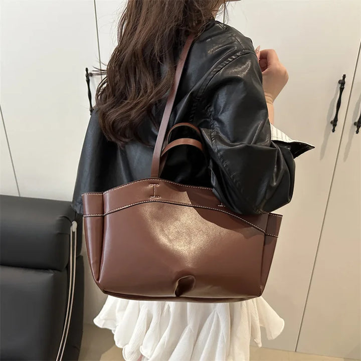 Women’s PU Leather Tote Bag – Large Capacity Vintage Shoulder & Crossbody Purse