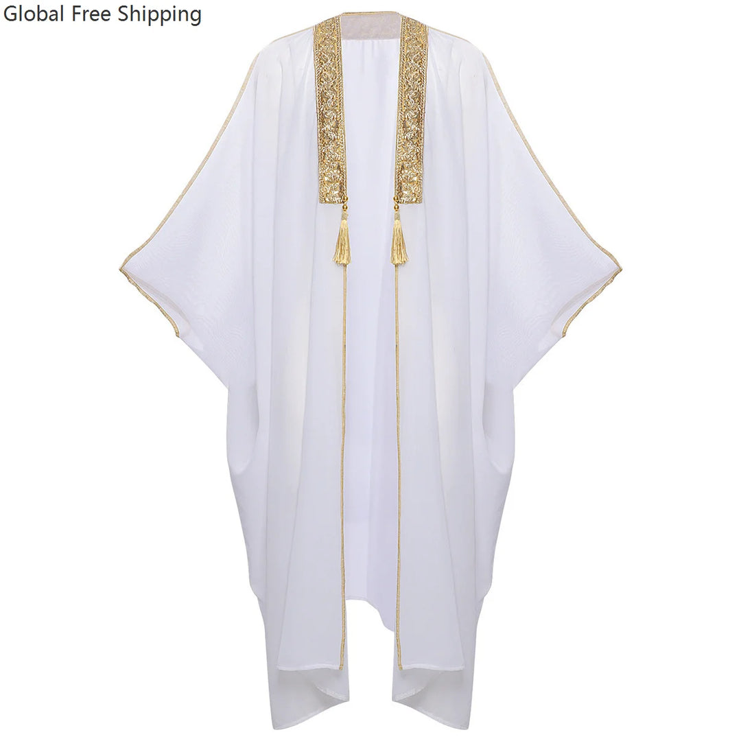 Men's Muslim Kimono-style Chiffon Robe Turkish Arabic Islamic Men's Muslim Robe Cosplay Ramadan Embroidered Robe Prayer Garment